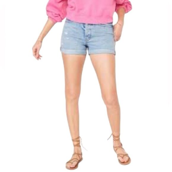 Old Navy High-Rise O.G. Straight Jean Shorts Button-Fly High Rise Blue Size 14 - Picture 1 of 11